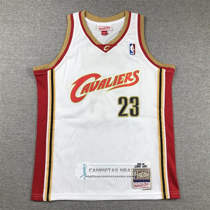 Camiseta Nino Cleveland Cavaliers LeBron James NO 23 Mitchell & Ness 2003-04 Blanco